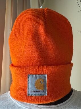 Carhartt Bright Orange Knit Cuffed Beanie with Logo Patch